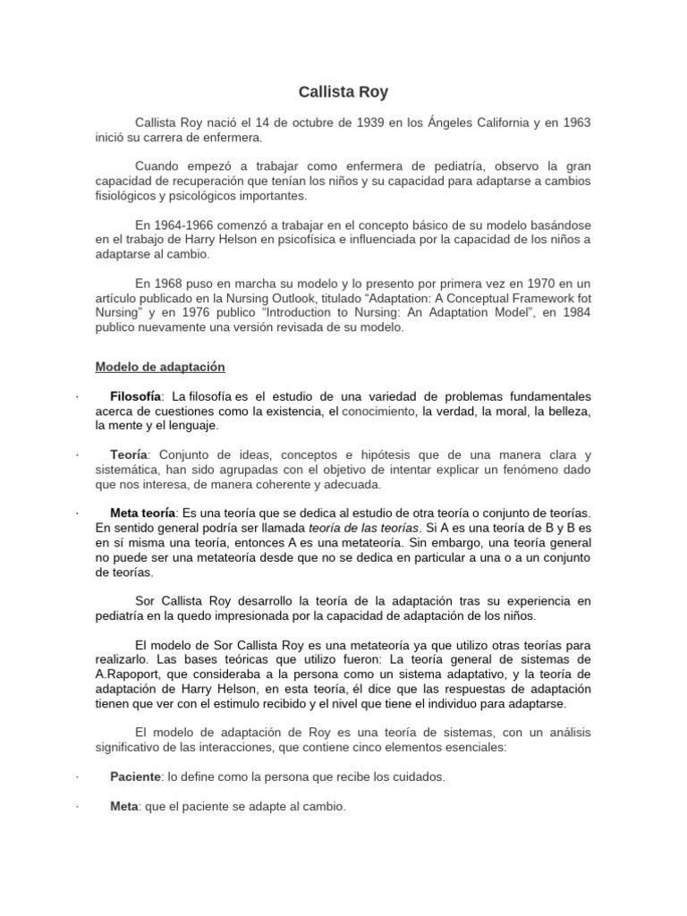 Modelo de Adaptación de Callista Roy | PDF | Comportamiento | Enfermería