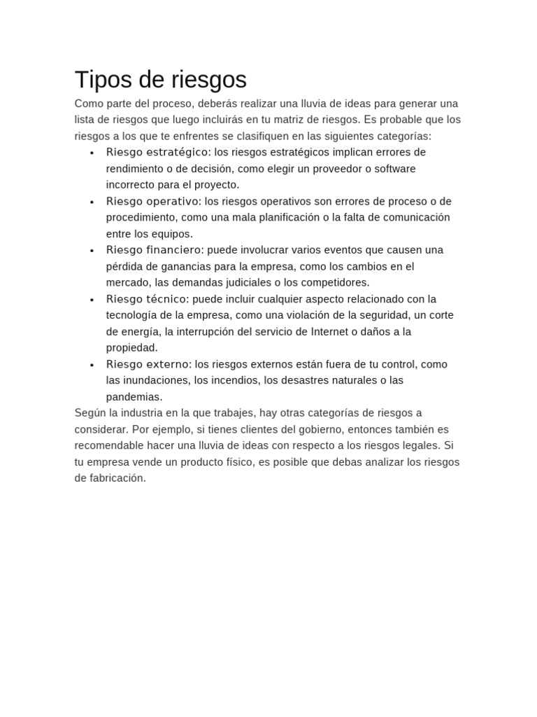 Tipos y ejemplos de riesgos | PDF | Riesgo | Business