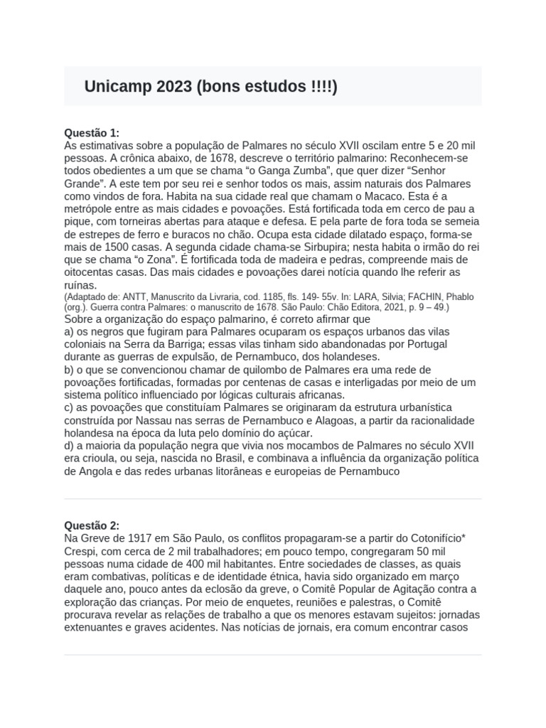 Lista Prova Unicamp 3o Ano e Curso Lu Ga | PDF | Custo de vida ...