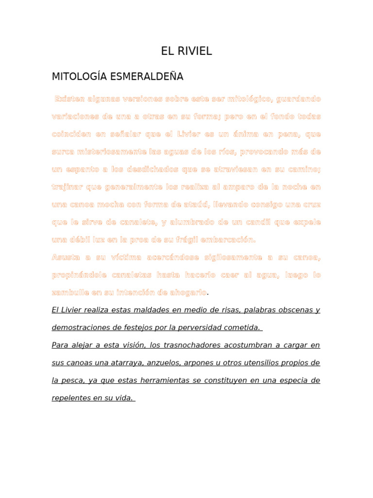 El Livier: Mitos y Leyendas Esmeraldeñas | PDF