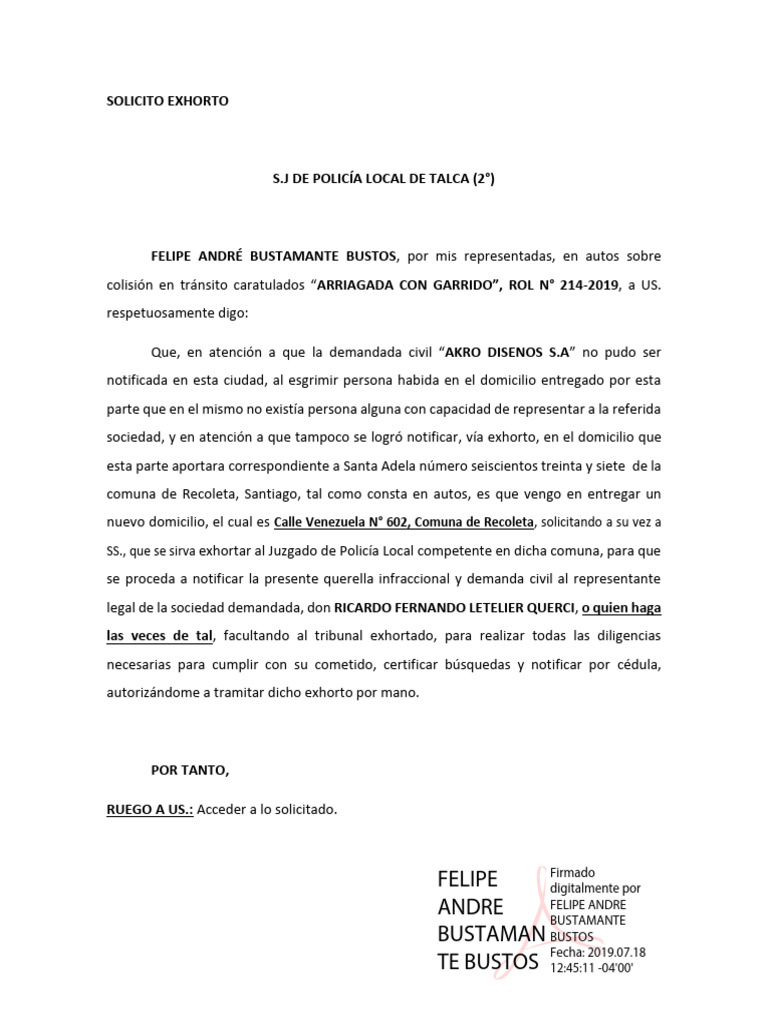 SOLICITO EXHORTO sra adriana 2 | PDF
