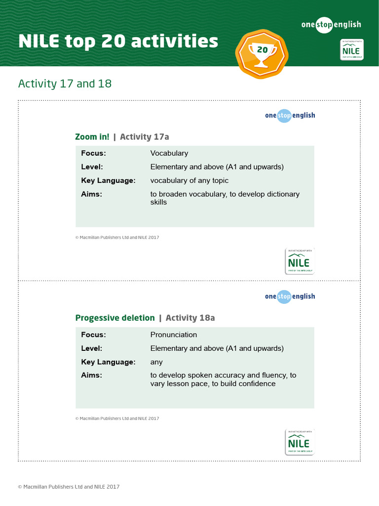 NILE Top 20 Activities Activity 17 and 18 | PDF | Phrase | Word