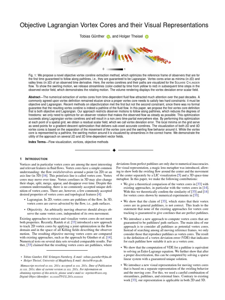 Objective Lagrangian Vortex Core Extraction | PDF | Vortices | Tensor