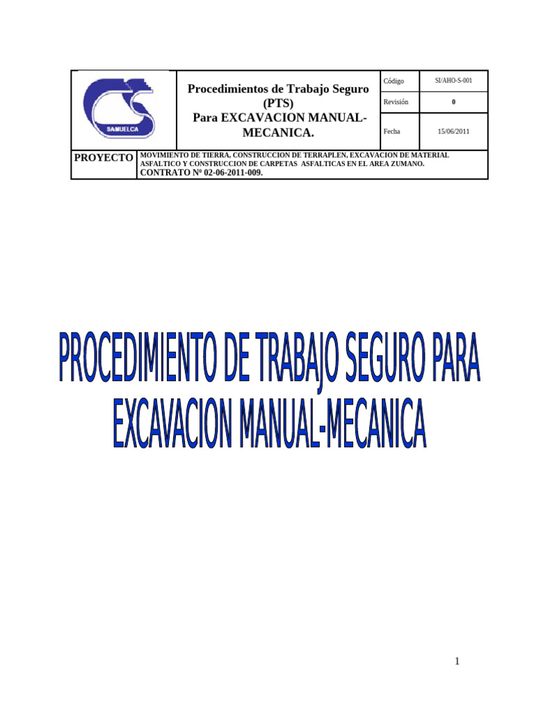 PTS Excavacion Manual-Mecanica | PDF | Agua | Residuos