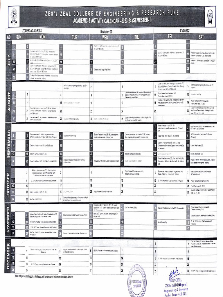 Academic Calender AY 2023 24 Sem I - Rotated | PDF