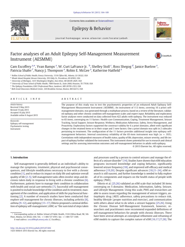Factor Analyses of An Adult Epilepsy Self-Management Measurement | PDF ...