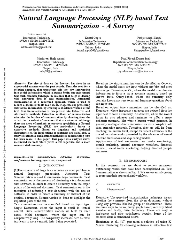 NLP Text Summarization Techniques Survey | PDF | Applied Mathematics ...