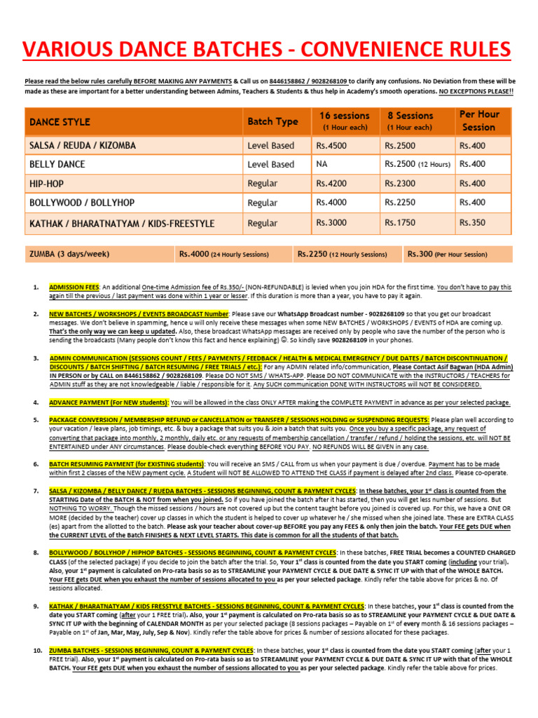 VARIOUS DANCE BATCHES - CONVENIENCE RULES - 15th - Mar - 2025 - MAILING ...