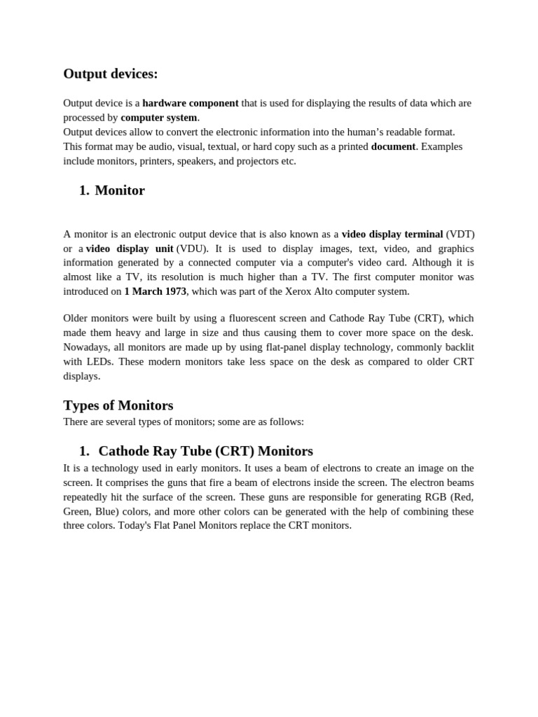 Overview of Modern Output Devices | PDF | Computer Monitor | Printer ...