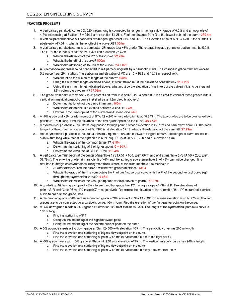 Vertical Curve Calculations and Problems | PDF | Tangent | Algebraic ...