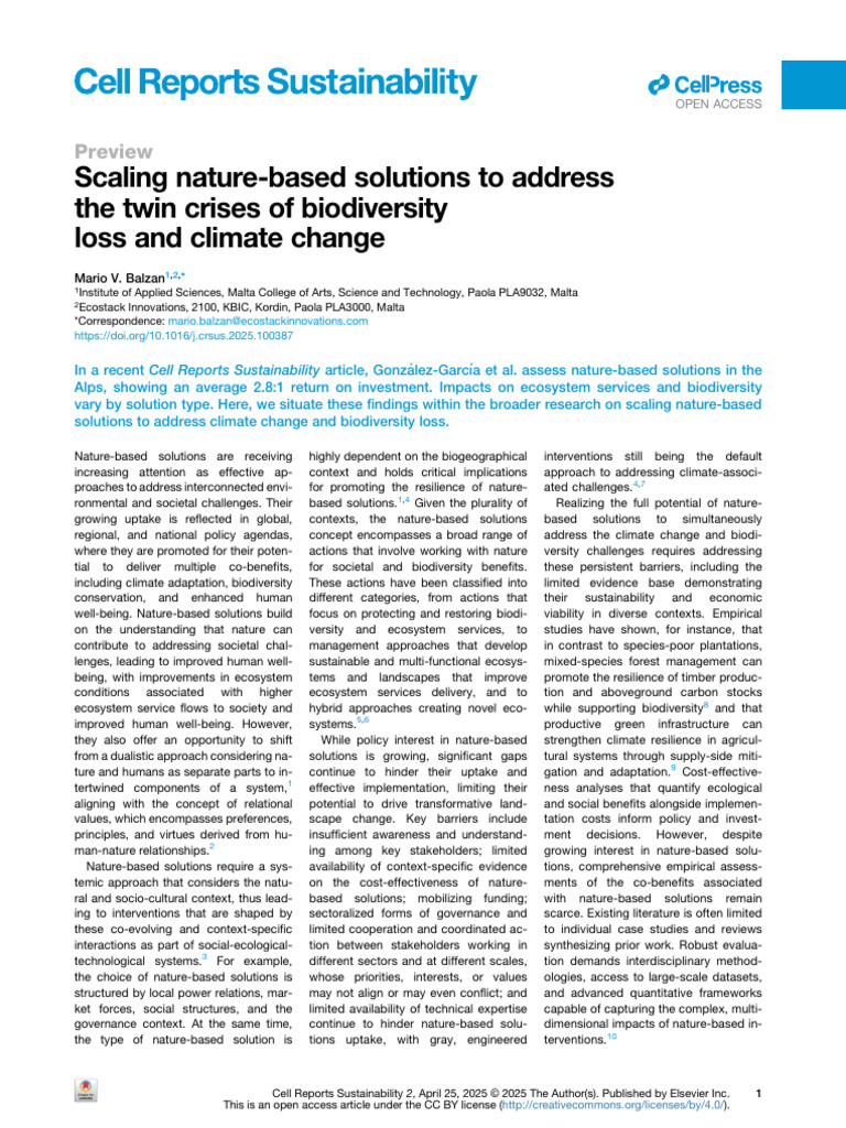 Scaling Nature-Based Solutions for Climate and Biodiversity | PDF ...