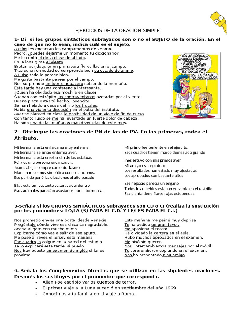 Ejercicios de La Oración Simple | PDF | Lingüística | Mecánica del lenguaje