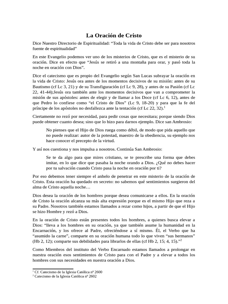 La Oración de Cristo: Ejemplo y Misterio | PDF | Oración | Cristo (título)