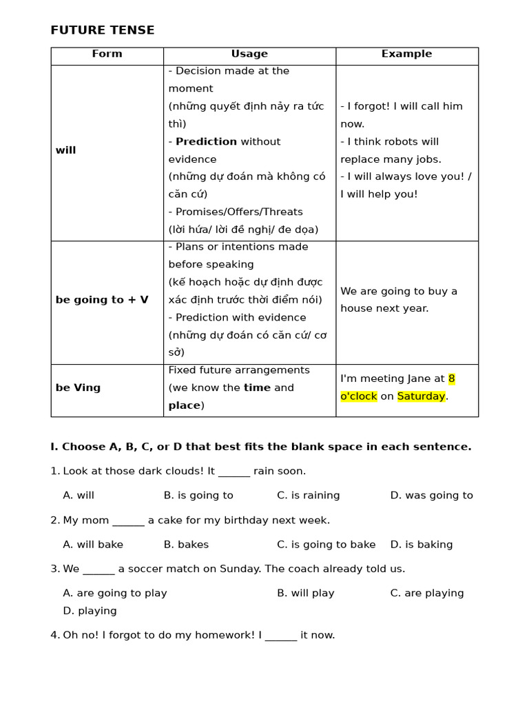 Future Tense: Forms and Examples | PDF