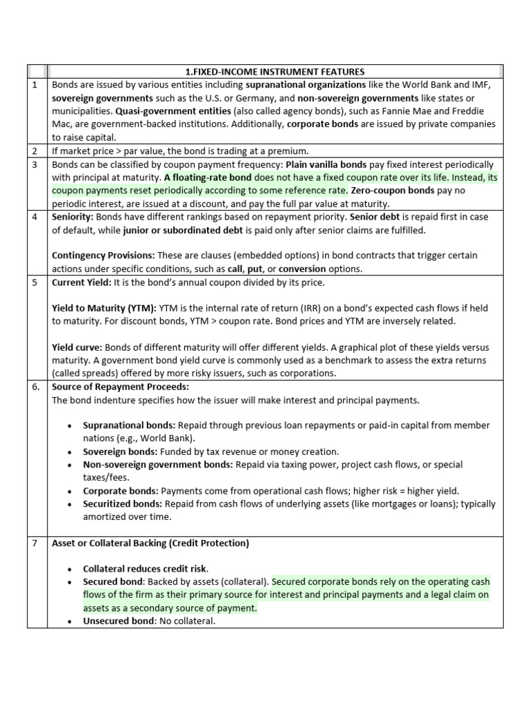 Fixed Income Reading Notes | PDF | Bonds (Finance) | Repurchase Agreement