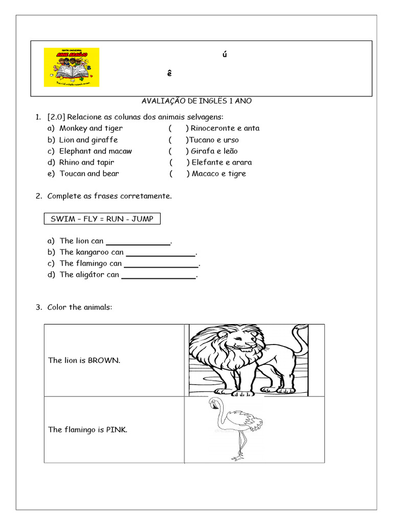 Avaliação de Inglês para 1º Ano | PDF