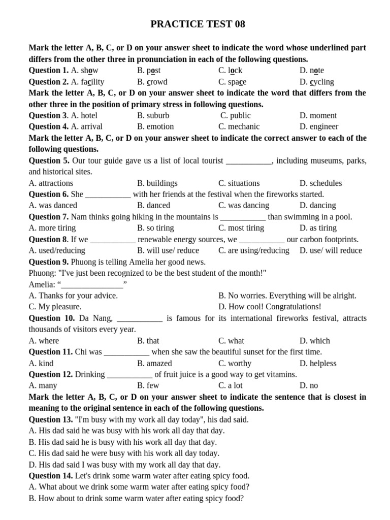 24-25-TS-HS - Practice Test 08 | PDF | Mount Everest | English Language