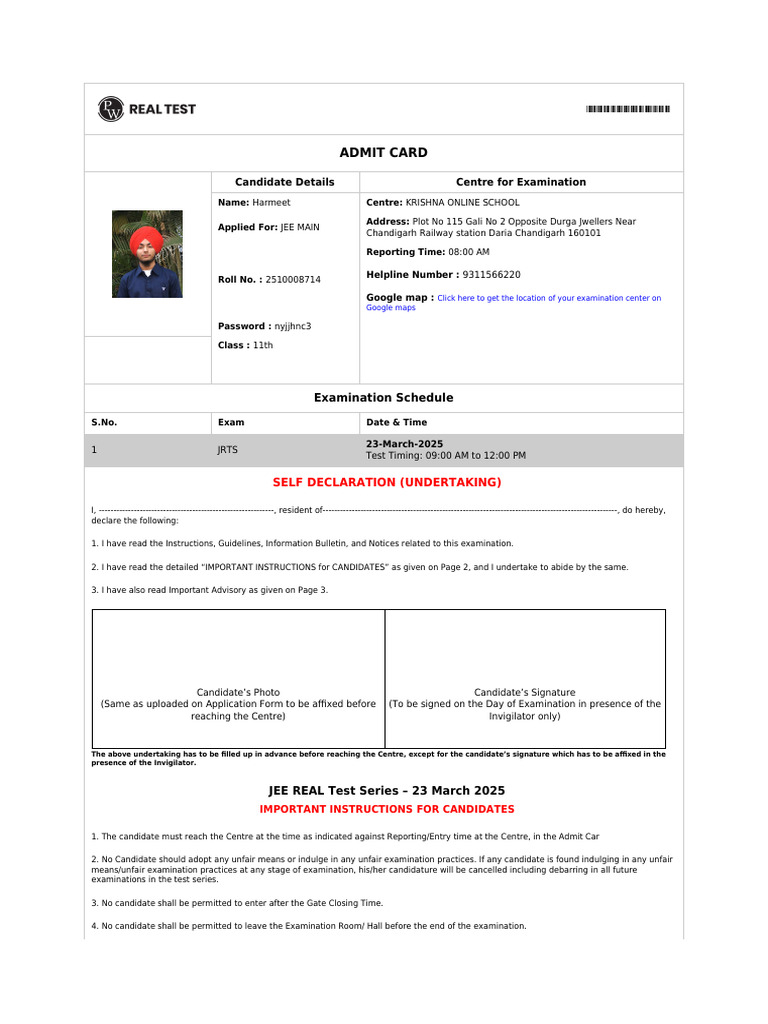 Admitcard 2510008714 6408350 | PDF | Identity Document