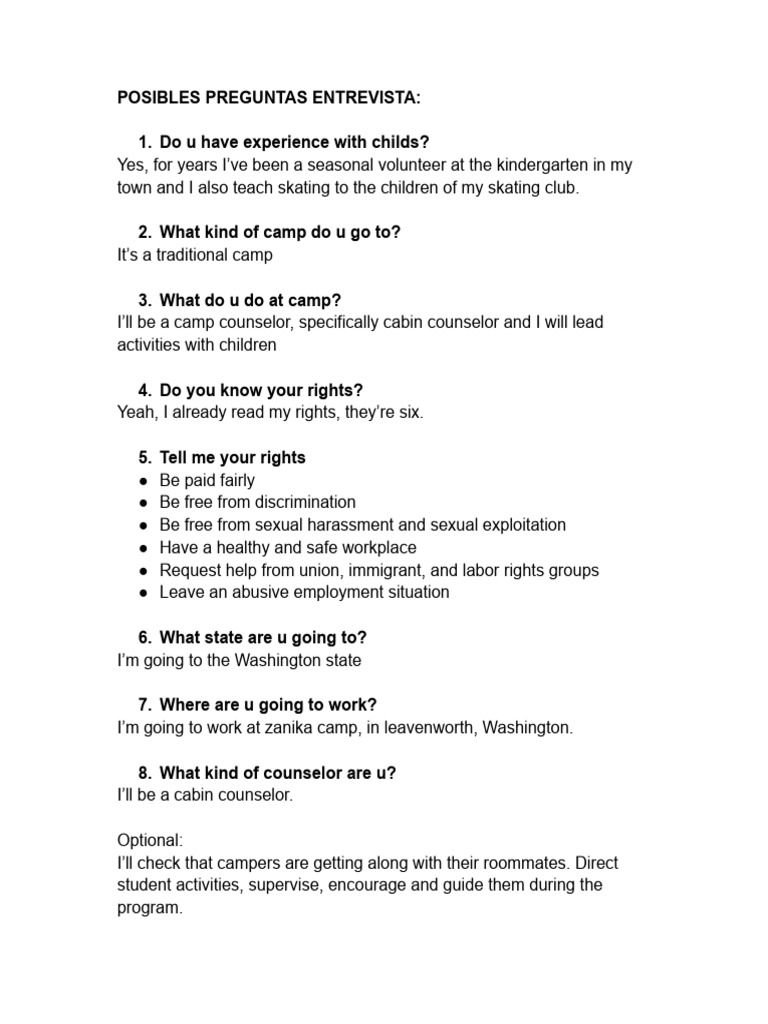 Interview Questions for Camp Counselors | PDF | Social Ethics | Justice