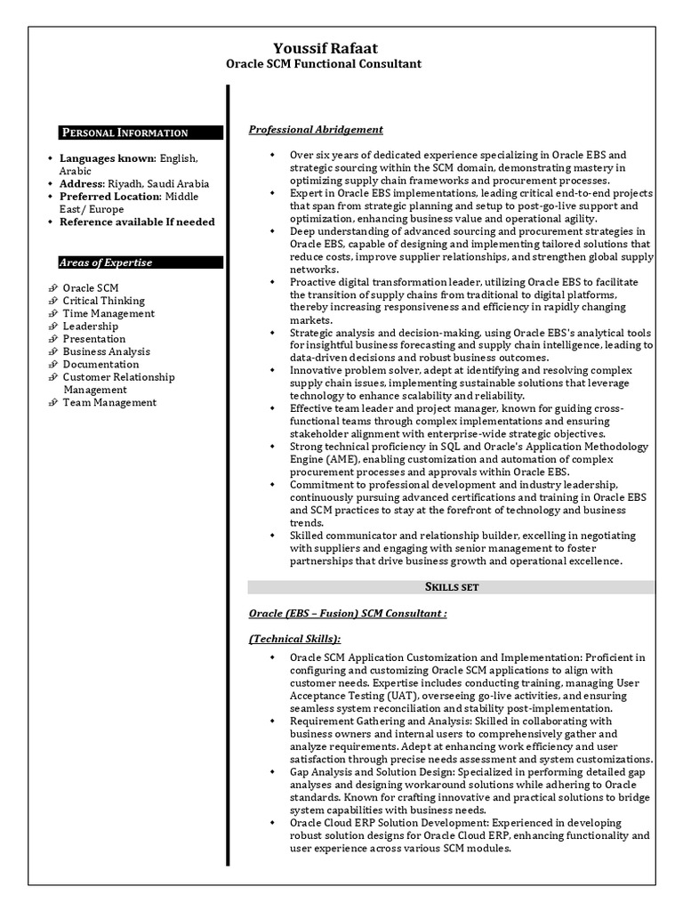 Oracle SCM Consultant Profile Summary | PDF | Supply Chain Management ...