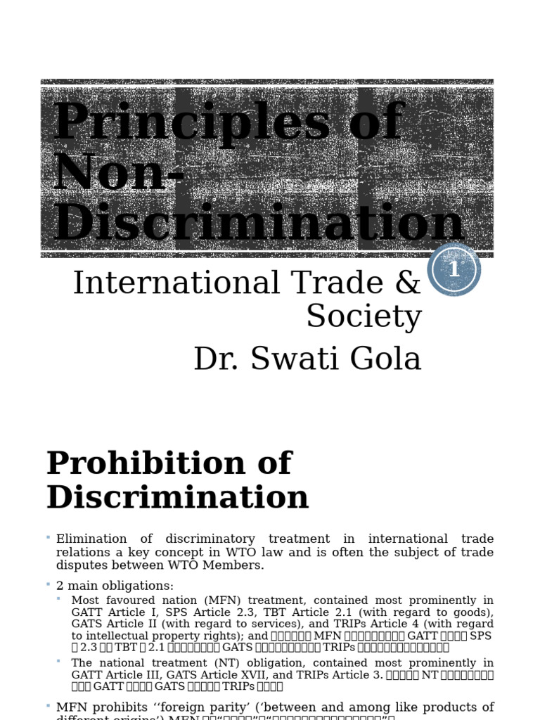 Principles of Non-Discrimination | PDF | Most Favoured Nation | General  Agreement On Tariffs And Trade