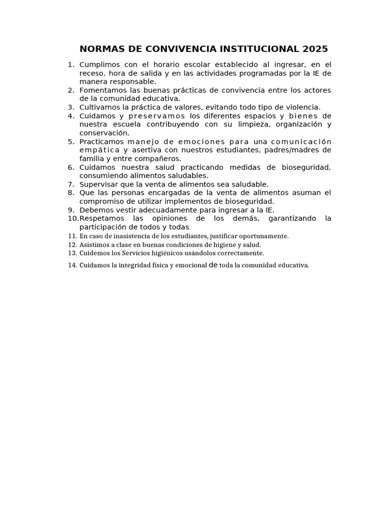 Normas de Convivencia 2025 en Instituciones | PDF