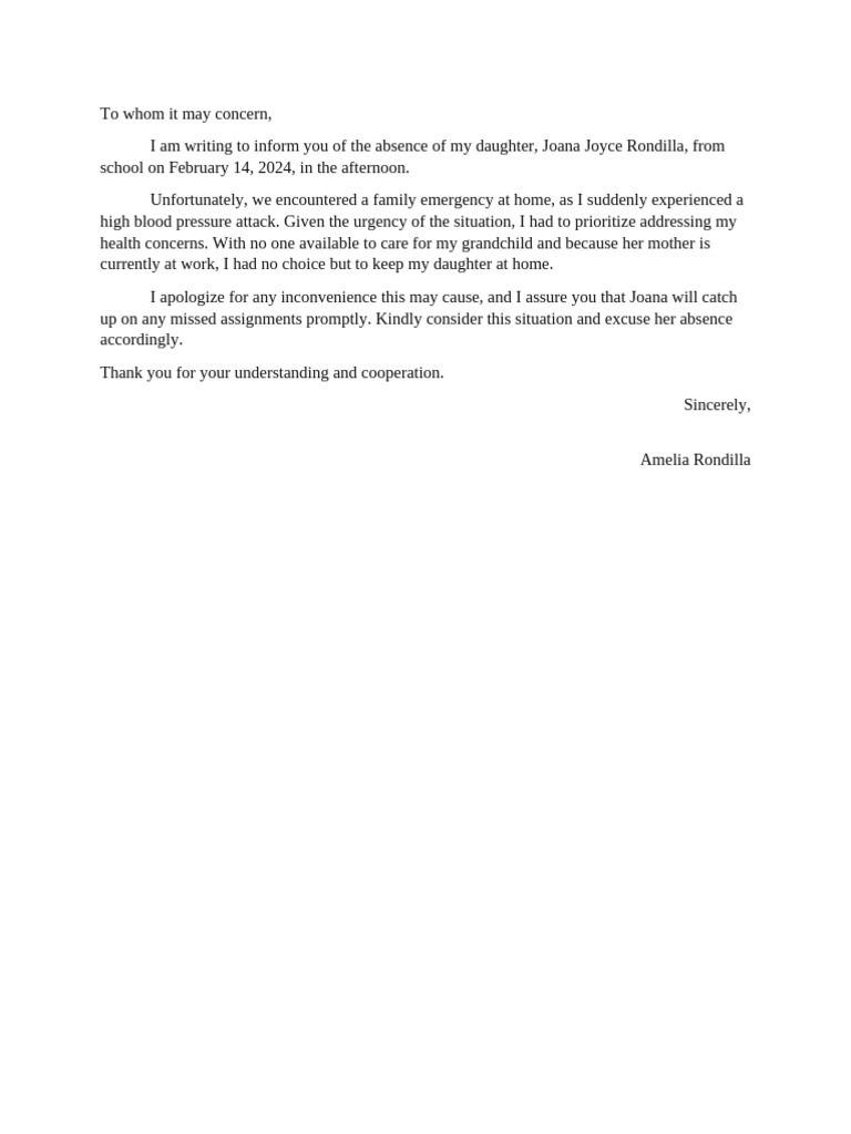 School Absence Notification for Joana | PDF