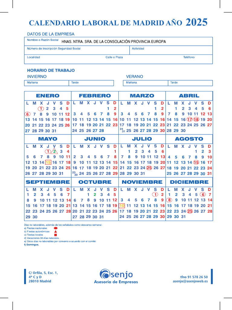 Calendario Laboral Madrid 2025 | PDF