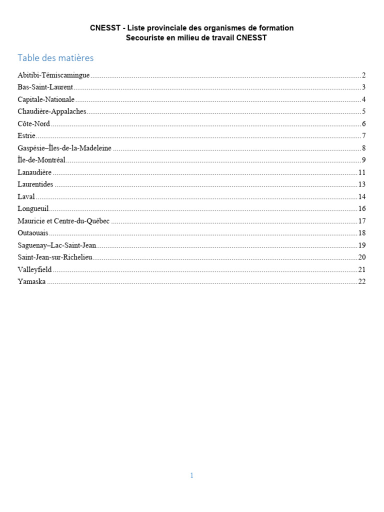 Organismes de formation secourisme CNESST | PDF | Québec | Soins de santé