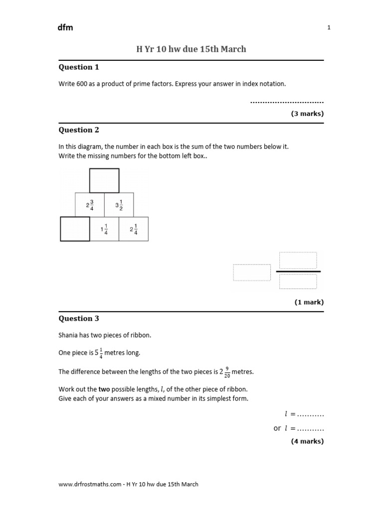 Year 10 Maths Homework Questions | PDF | Sphere | Circle