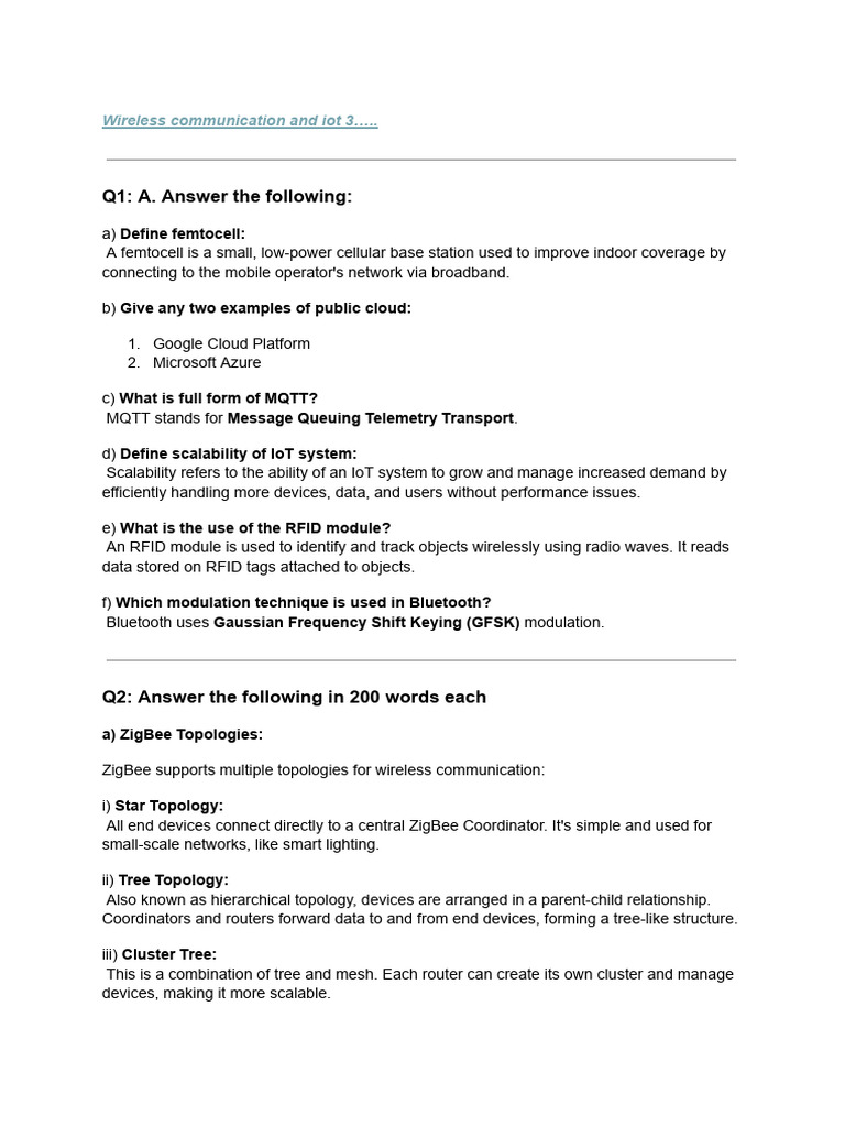 Wireless Communication and Iot 3 | PDF | Computer Network | Network ...