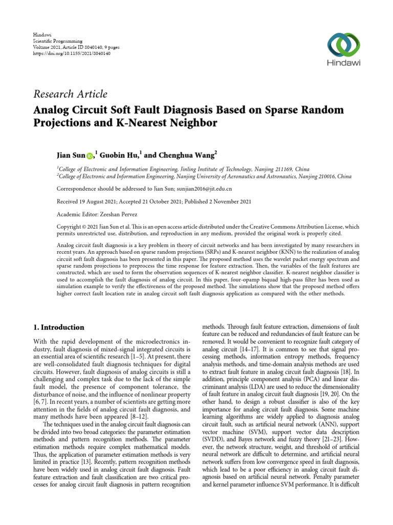 Analog Circuit Soft Fault Diagnosis Based On Sparse Random Projections ...
