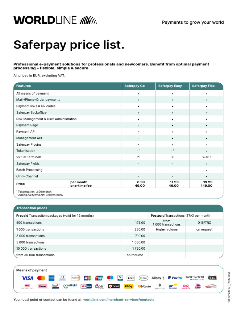 Saferpay Pricing Overview | PDF | Computing | Payments