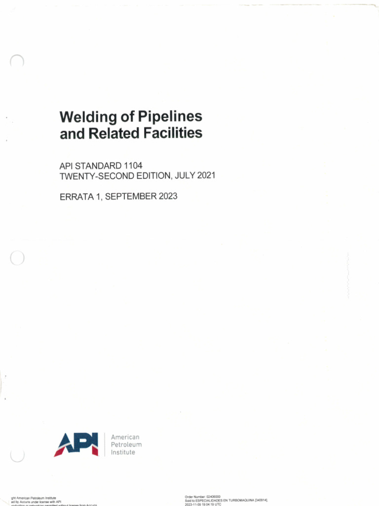 Welding of Pipelines and Related Facilities API 1104 | PDF