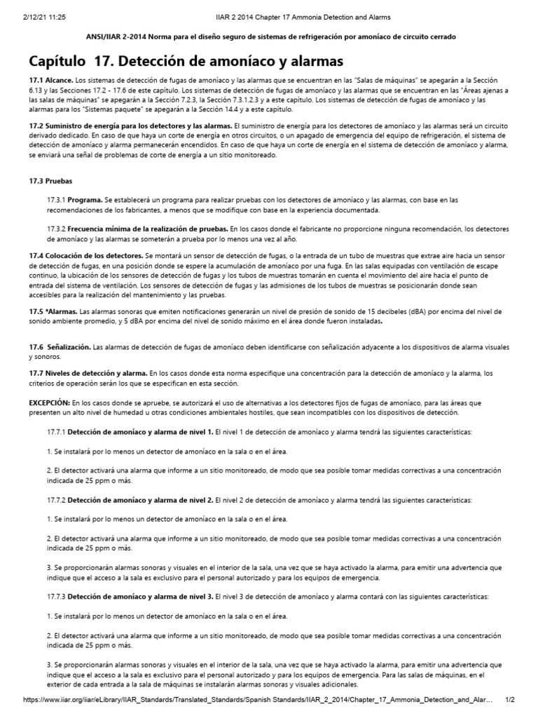 Detección y Alarmas de Amoníaco IIAR 2014 | PDF | Amoníaco | Sonido