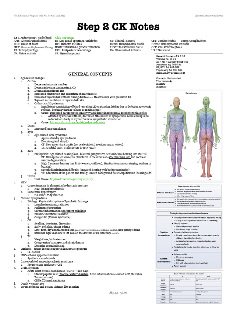 Step 2 CK Medical Study Notes | PDF | Clinical Medicine | Diseases And ...