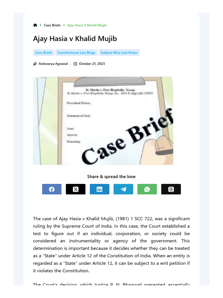 Ajay Hasia V Khalid Mujib | PDF | Evidence (Law) | Thesis