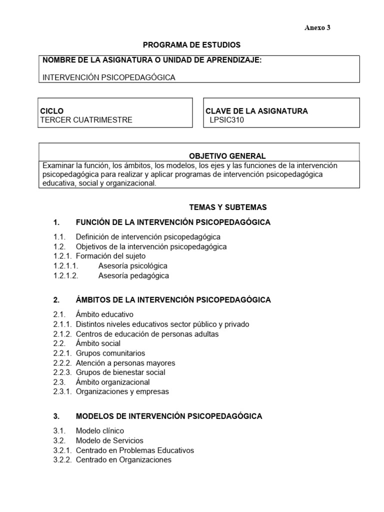 3° Intervencion Psicopedagogica | PDF | Cognición | Aprendizaje
