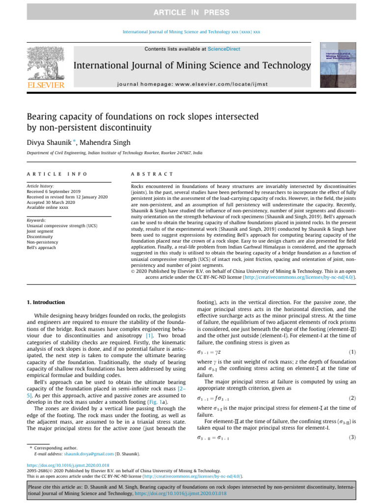 Bearing Capacity of Foundations on Rock Slopes | PDF | Stress ...