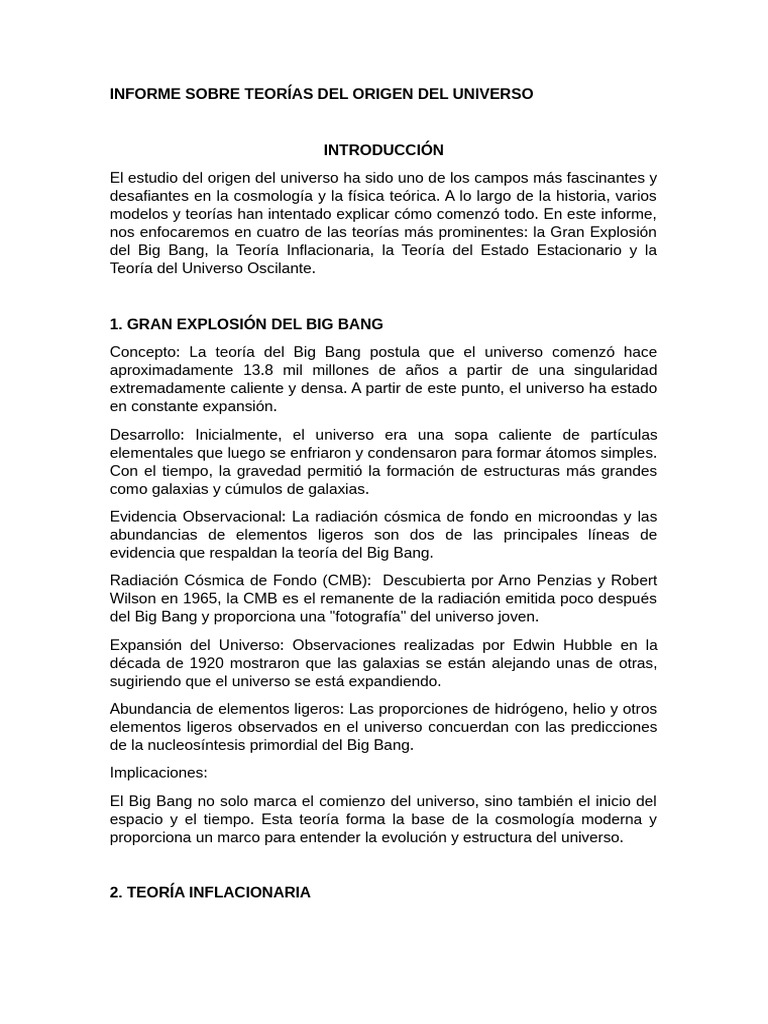 Teorías del Origen del Universo | PDF | Big Bang | Universo