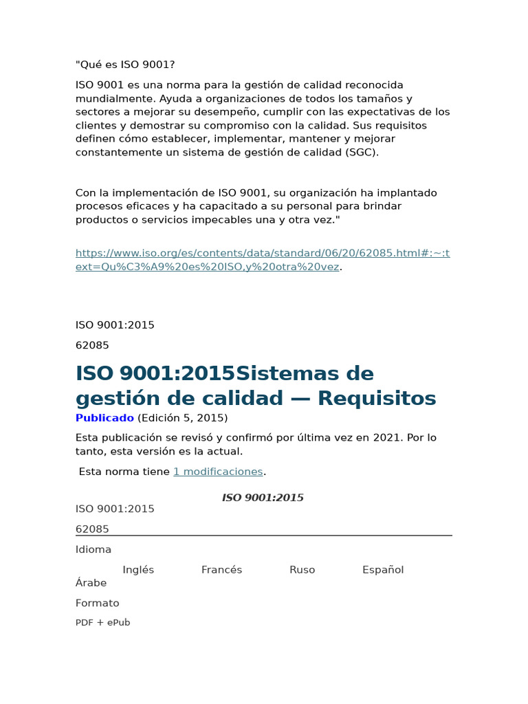 Introducción a ISO 9001: Gestión de Calidad | PDF | Sistema de manejo ...