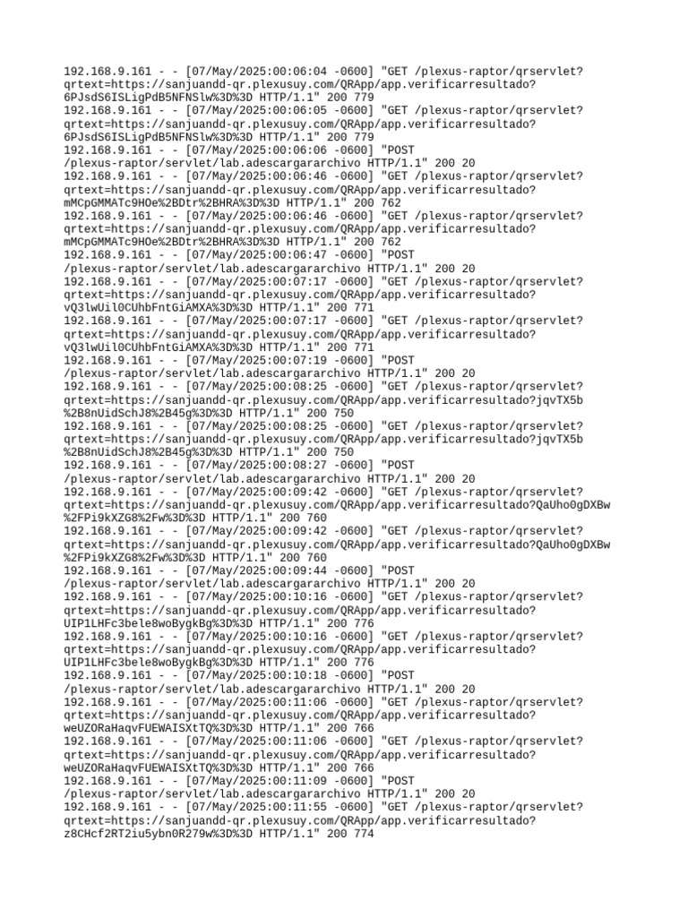 Plexus Raptor QR Servlet Logs | PDF | Hypertext Transfer Protocol ...