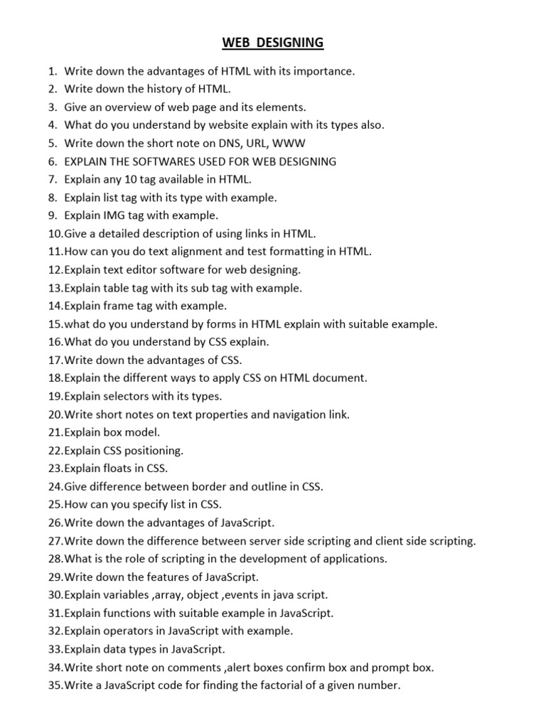 IMPORTANT QUESTION IN WEB DESIGNING - PDF | PDF