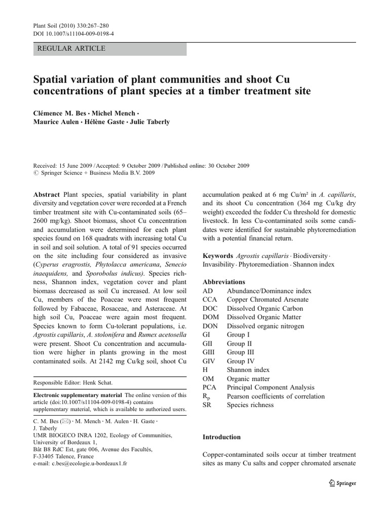 Plant Communities and Cu Levels in Soil | PDF | Soil | Botany