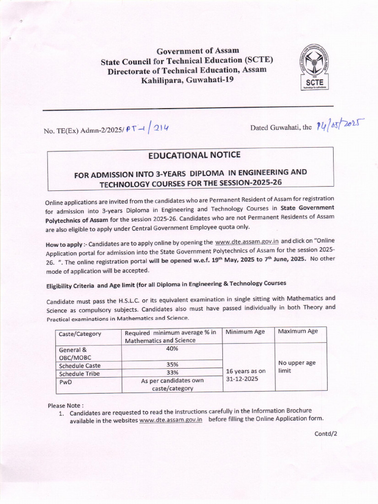 Polytechnic Admission Advertisement 2025-26 | PDF