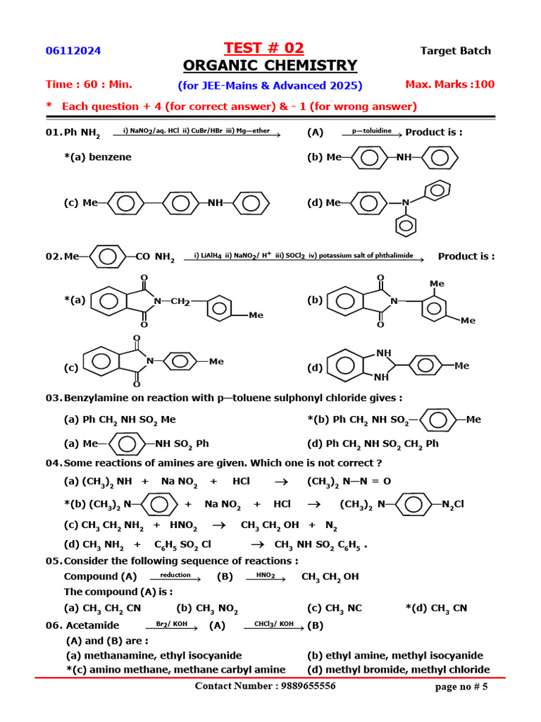 Organic Chemistry Reactions for JEE 2025 | PDF | Amine | Methyl Group
