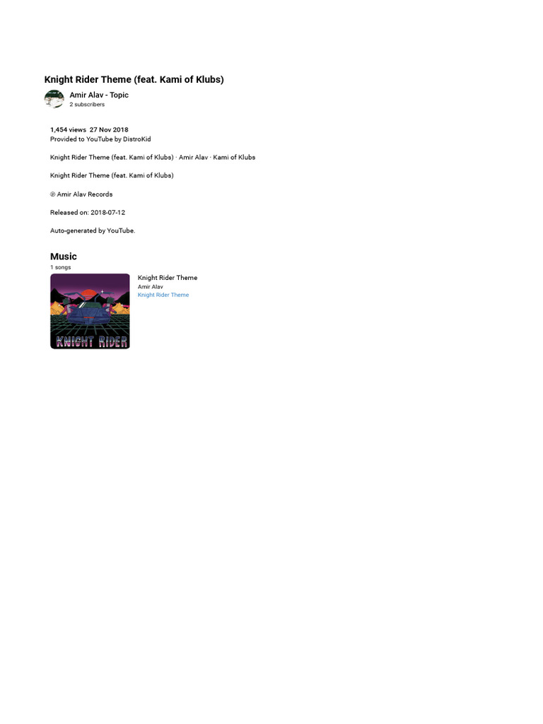 Knight Rider Theme (Feat. Kami of Klubs) - YouTube | PDF