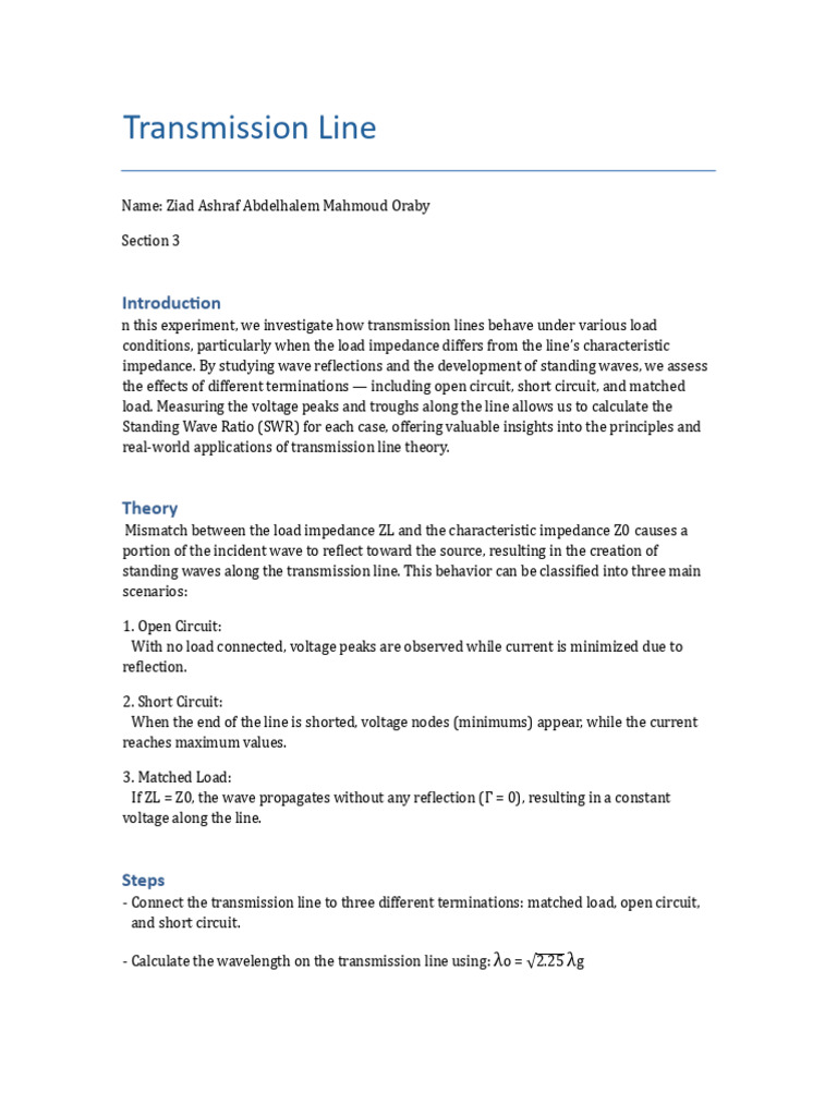 Transmission Line Behavior Analysis | PDF
