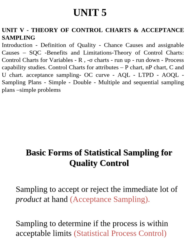 Acceptance Sampling and Control Charts | PDF | Sampling (Statistics ...
