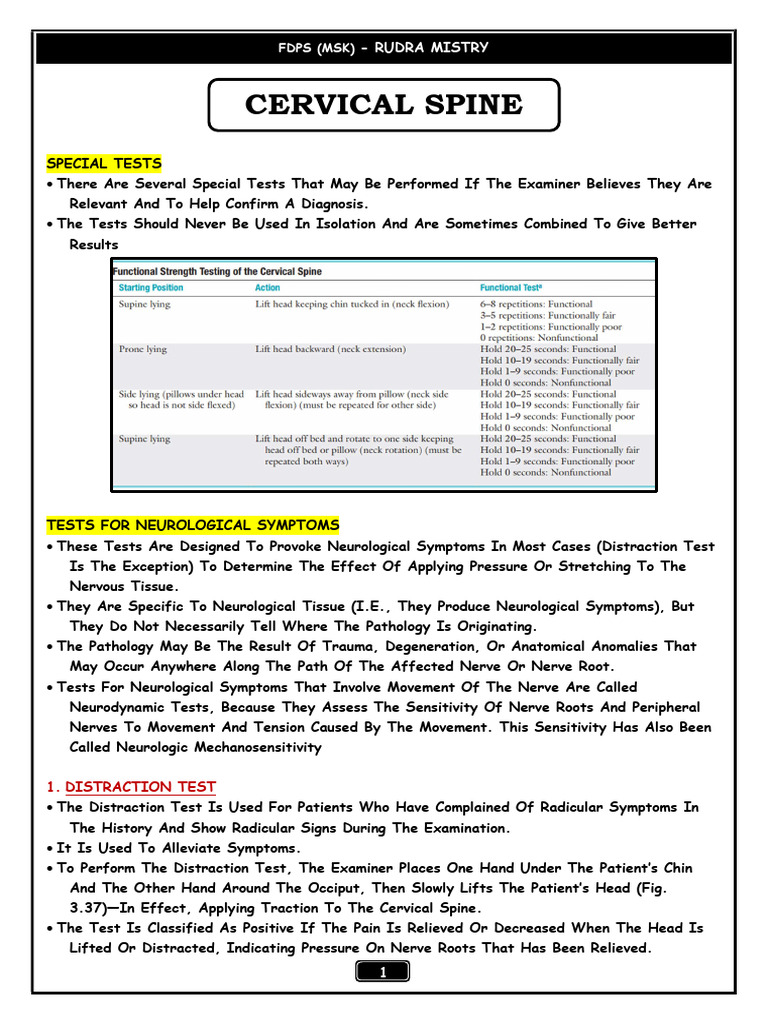 Cervical Spine Special Tests Overview | PDF | Human Anatomy | Diseases ...
